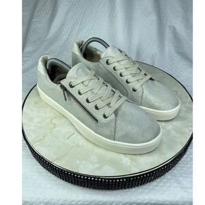 Revitalign Metallic Suede Side Zip Sneakers Womens 11 Silver Grey Orthotic Shoes